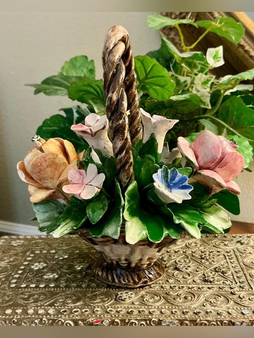 Lovely Vintage Capodimonte Porcelain Floral Basket Made in Italy